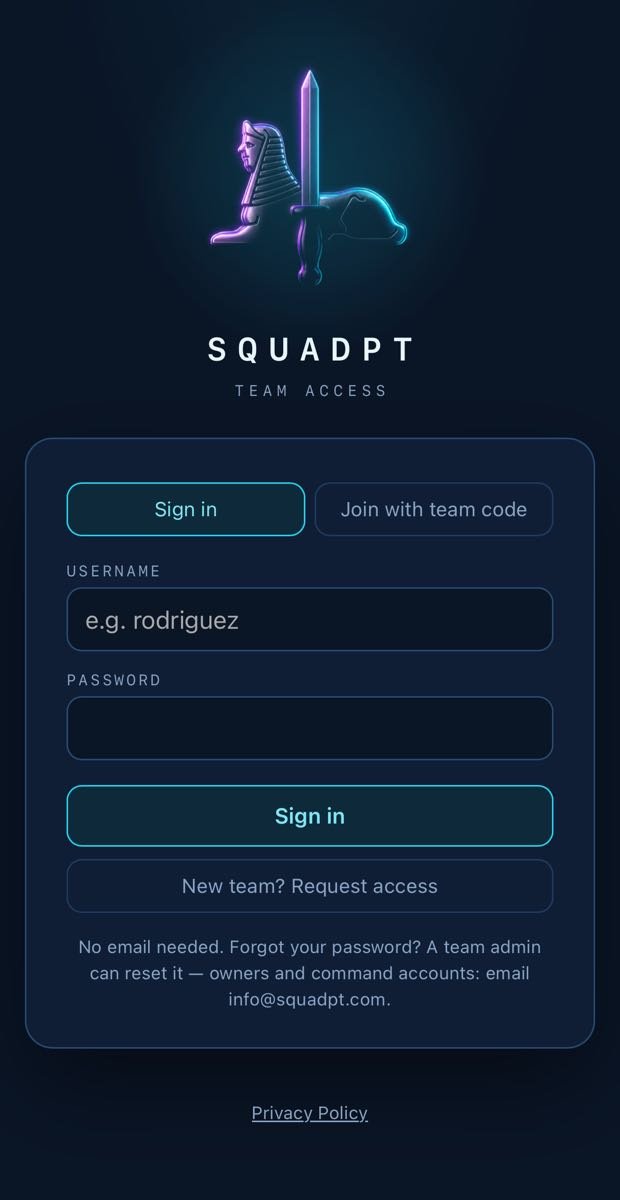 The SquadPT sign-in screen